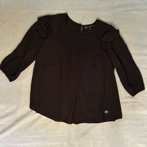 Adrienne Vittadini 100% Rayon Top with Lace Detail on Front Yoke